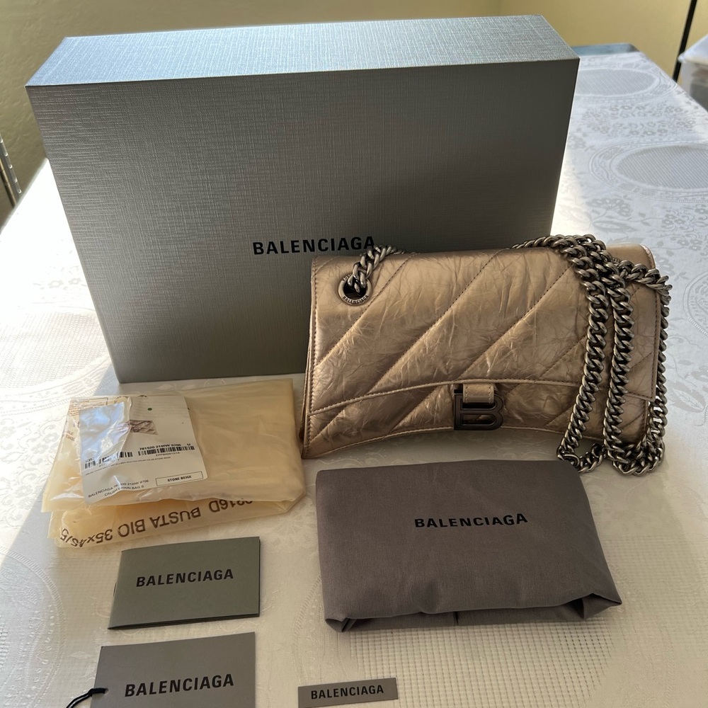 Balenciaga lamb skin Crush Small Chain Bag Metallized Quilted NWB Made In Italy - Picture 2 of 16